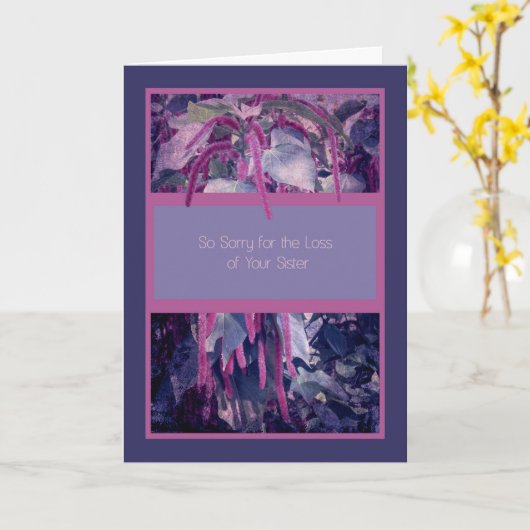 Sympathiekaart voor zuster verlies in paarse bloem kaart (Gele Bloem)