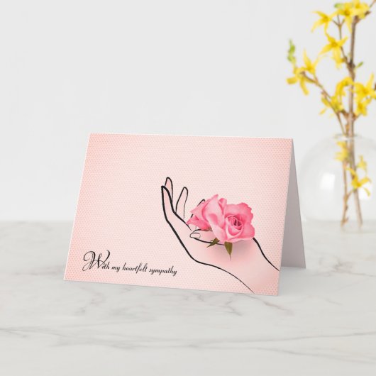 Sympathische roze roos in hand kaart (Gele Bloem)