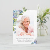 Sympathy Blue Hydrangea Floral Fotobegrafenis Bedankkaart (Staand voorkant)