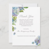 Sympathy Blue Hydrangea Floral Fotobegrafenis Bedankkaart (Achterkant)