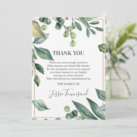 Sympathy Botanische Waterverf Foto Bedankkaart (Staand voorkant)