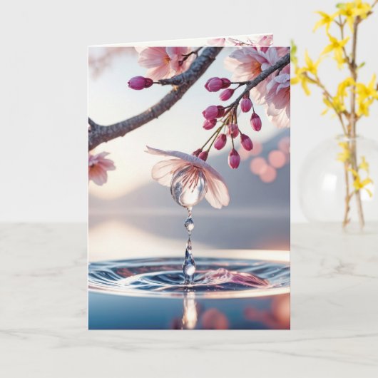 Sympathy Cherry Blossom Branch With Dewdrops Kaart (Gele Bloem)