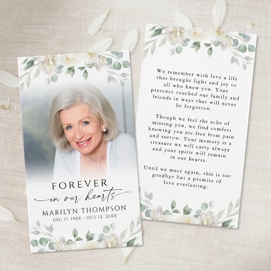 Sympathy Elegant Floral Photo Prayer Card Visitekaartje