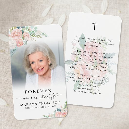 Sympathy Elegant Floral Photo Prayer Card Visitekaartje