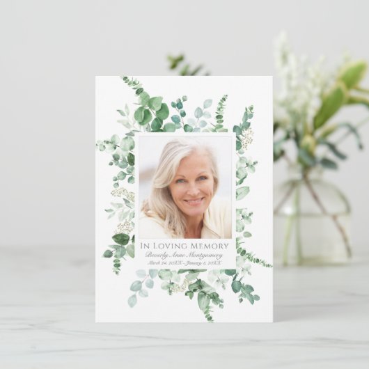Sympathy Eucalyptus Greenery Zilveren Fotomonument Bedankkaart (Staand voorkant)