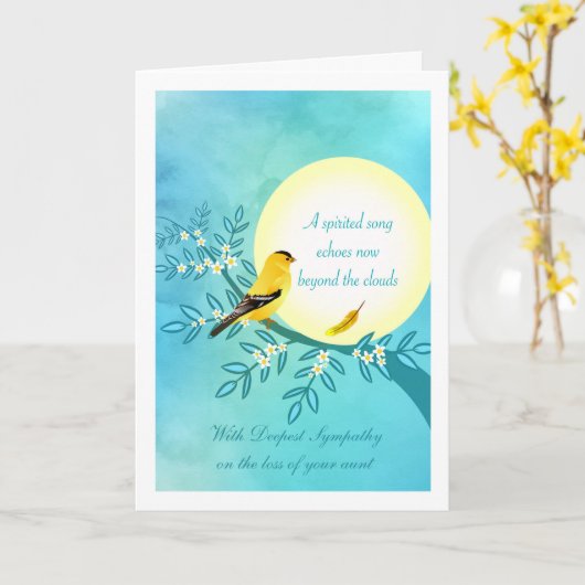 Sympathy for the Loss of Aunt, Goldfinch Bird Kaart (Gele Bloem)