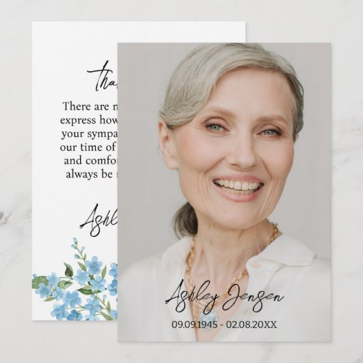 Sympathy Forget me not Photo Thank You Card Bedankkaart (Voorkant / Achterkant)