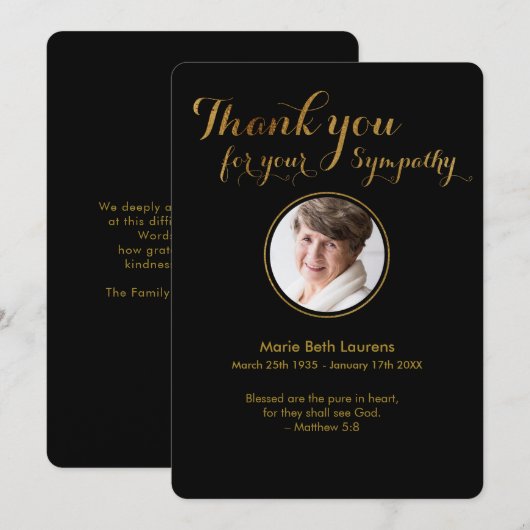 Sympathy Gold Script Bedankt Kaart met Foto (Voorkant / Achterkant)