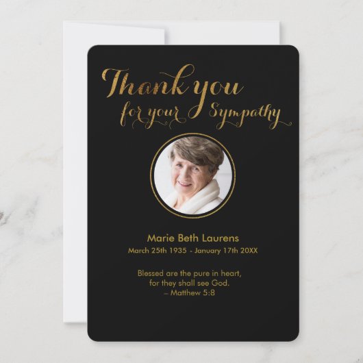 Sympathy Gold Script Bedankt Kaart met Foto (Voorkant)