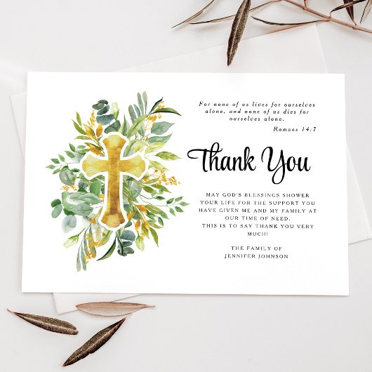 Sympathy Greenery Cross Begrafenis Bedankkaart