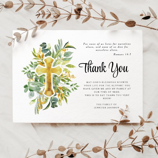 Sympathy Greenery Cross Begrafenis Bedankkaart