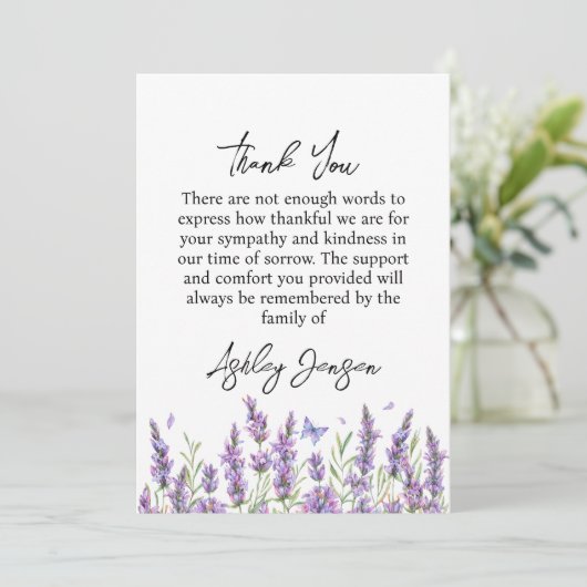 Sympathy Lavender Funeral Thank You Card Bedankkaart (Staand voorkant)