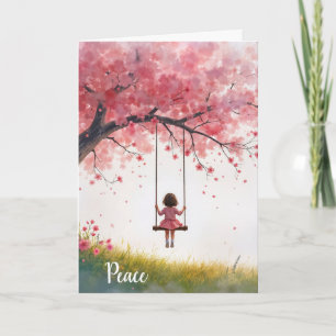 Sympathy Little Girl op een Cherry Tree Swing Kaart