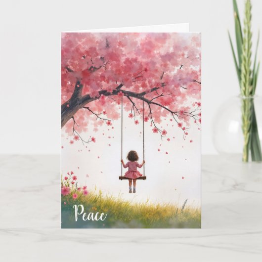Sympathy Little Girl op een Cherry Tree Swing Kaart (Voorkant)