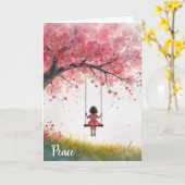Sympathy Little Girl op een Cherry Tree Swing Kaart (Gele Bloem)