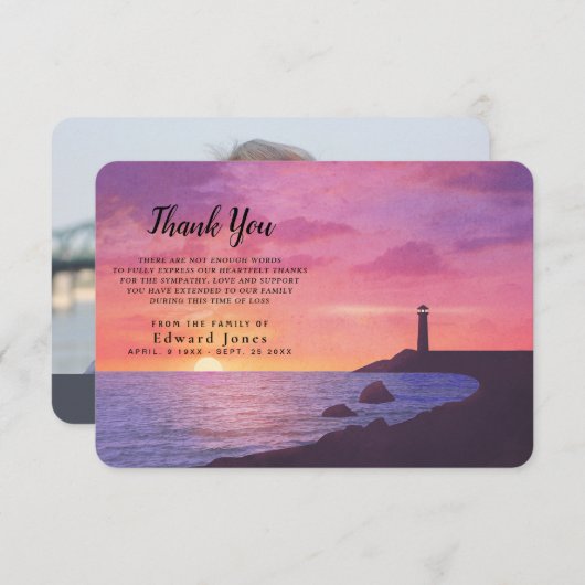 Sympathy Memory Sunset Lighthouse Bedankkaart (Voorkant / Achterkant)