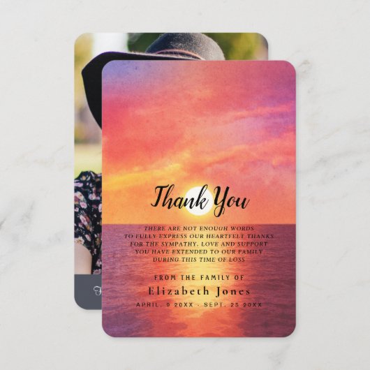 Sympathy Memory Sunset Ocean Bedankkaart (Voorkant / Achterkant)