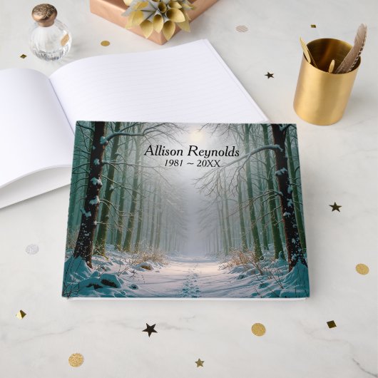 Sympathy Moonlight Footprints In a Snowy Forest Gastenboek (Voorkant open)