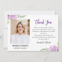 Sympathy Paarse en Roze Bloemen Fotobegrafenis Bedankkaart