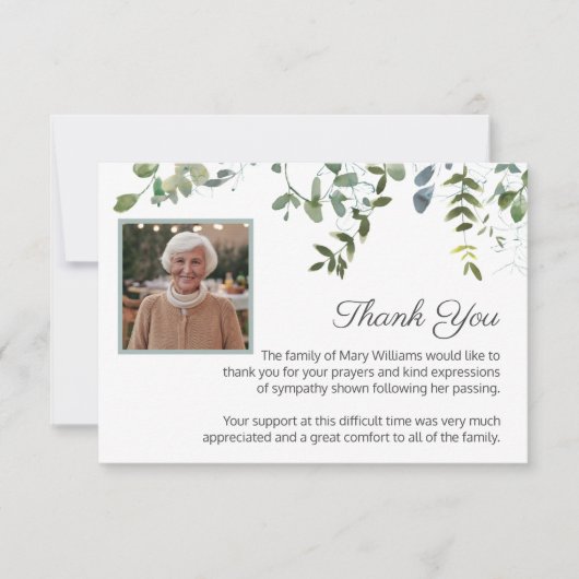 Sympathy Photo Greenery Begrafenis Dank u Bedankkaart (Voorkant)