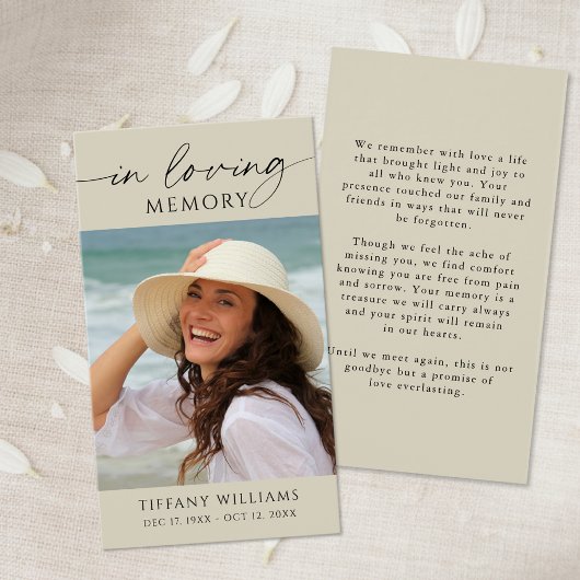 Sympathy Photo In Loving Memory Prayer Card Visitekaartje