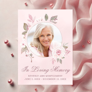 Sympathy Pink Rose Bloemen Foto Memorial Bedankkaart