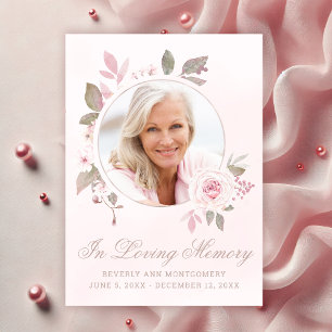 Sympathy Pink Rose Bloemen Foto Memorial Bedankkaart