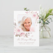 Sympathy Pink Rose Bloemen Goud Kruis Foto Begrafe Bedankkaart (Staand voorkant)