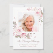 Sympathy Pink Rose Bloemen Goud Kruis Foto Begrafe Bedankkaart (Voorkant)