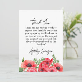 Sympathy Poppy Funeral Thank You Card Bedankkaart