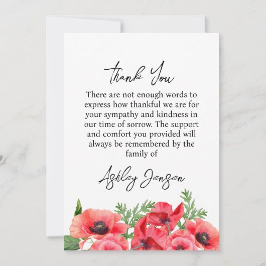 Sympathy Poppy Photo Funeral Thank You Card Bedankkaart (Achterkant)