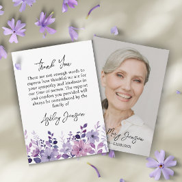Sympathy Purple Floral Photo Thank You Card Bedankkaart