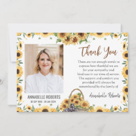 Sympathy Purple Sunflowers Photo Funeral  Bedankkaart