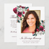 Sympathy Red Rose Bloemen Rood Script Foto Begrafe Bedankkaart (Voorkant / Achterkant)