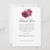 Sympathy Red Rose Bloemen Rood Script Foto Begrafe Bedankkaart (Achterkant)