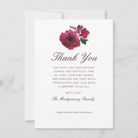 Sympathy Red Rose Bloemen Rood Script Foto Begrafe Bedankkaart (Achterkant)
