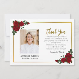 Sympathy Red Roses Golden Borders Fotobegrafenis Bedankkaart