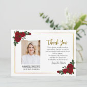 Sympathy Red Roses Golden Borders Fotobegrafenis Bedankkaart (Staand voorkant)