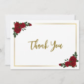 Sympathy Red Roses Golden Borders Fotobegrafenis Bedankkaart (Achterkant)