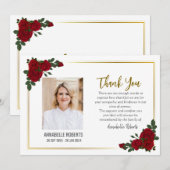Sympathy Red Roses Golden Borders Fotobegrafenis Bedankkaart (Voorkant / Achterkant)
