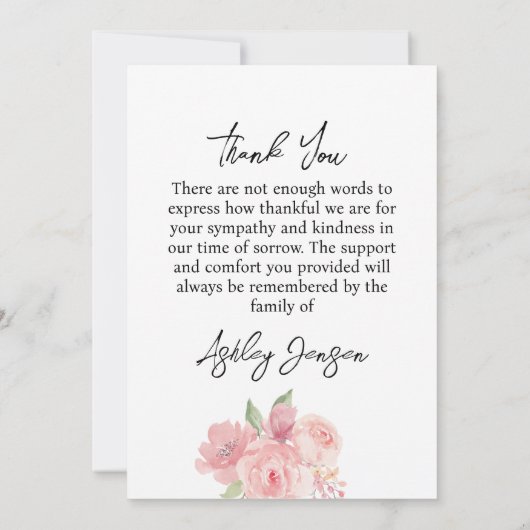 Sympathy Rose Funeral Thank You Card Bedankkaart (Achterkant)