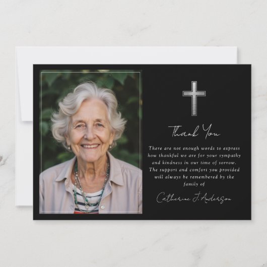 Sympathy Silver Cross Foto Begrafenis Bedankkaart (Voorkant)