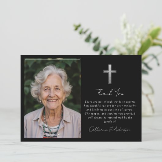Sympathy Silver Cross Foto Begrafenis Bedankkaart (Staand voorkant)