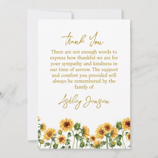 Sympathy Sunflower Funeral Thank You Card Bedankkaart (Achterkant)