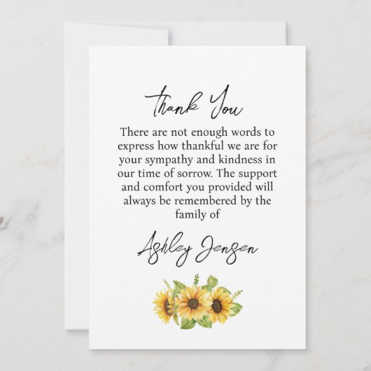 Sympathy Sunflower Funeral Thank You Card Bedankkaart (Achterkant)