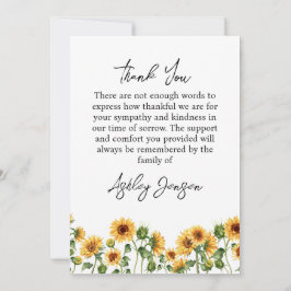 Sympathy Sunflower Funeral Thank You Card Bedankkaart