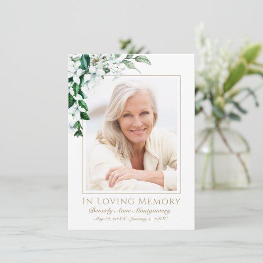 Sympathy White Magnolia Bloemen Fotobegrafenis Bedankkaart (Staand voorkant)