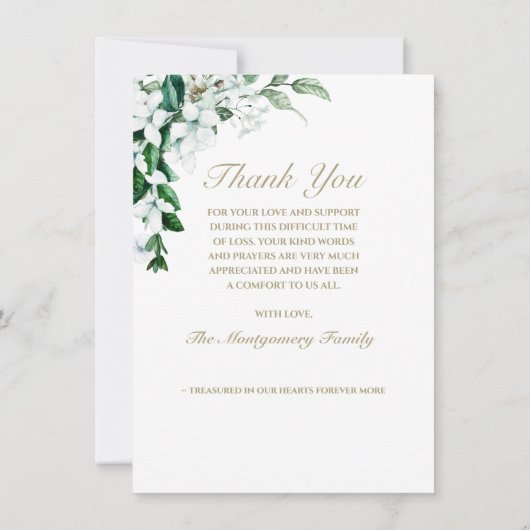 Sympathy White Magnolia Bloemen Fotobegrafenis Bedankkaart (Achterkant)