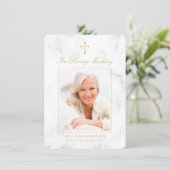 Sympathy White Marble Gold Script Fotobegrafenis Bedankkaart (Staand voorkant)