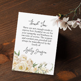 Sympathy White Rose Funeral Thank You Card Bedankkaart